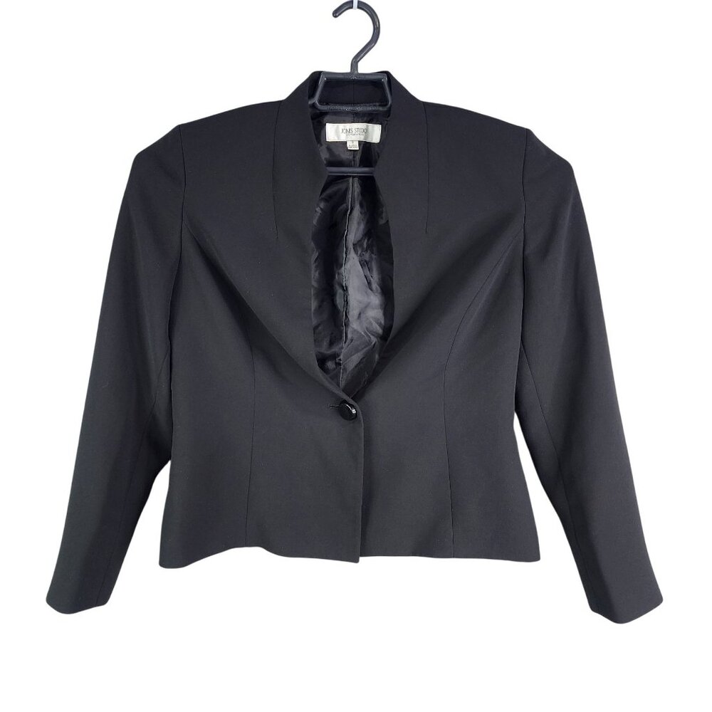 Womens Black Jones Studio Blazer Jacket Single Button Long Sleeve Lined Size 8